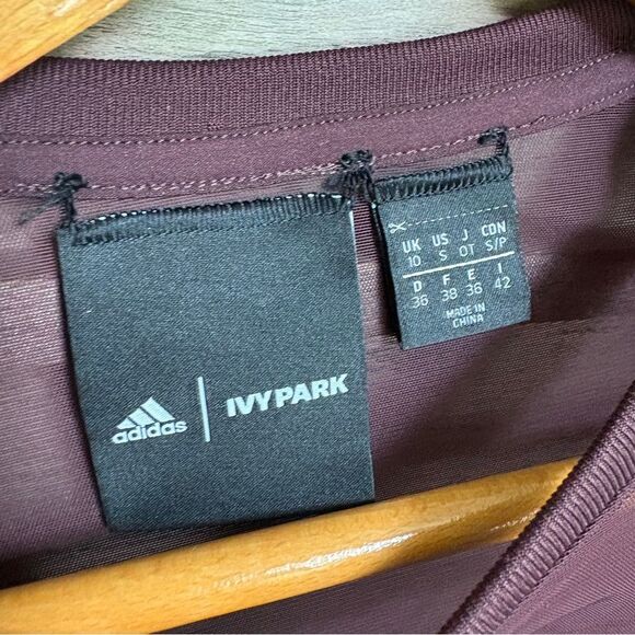 Adidas Ivy Park Monogram Brown Athletic Crop Top Mesh Long Sleeves Women's S - Picture 13 of 13
